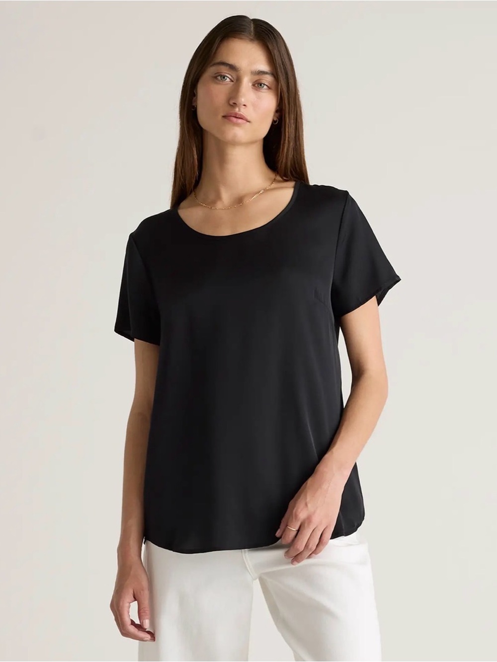 Quince Black Washable Stretch Silk Tee size L